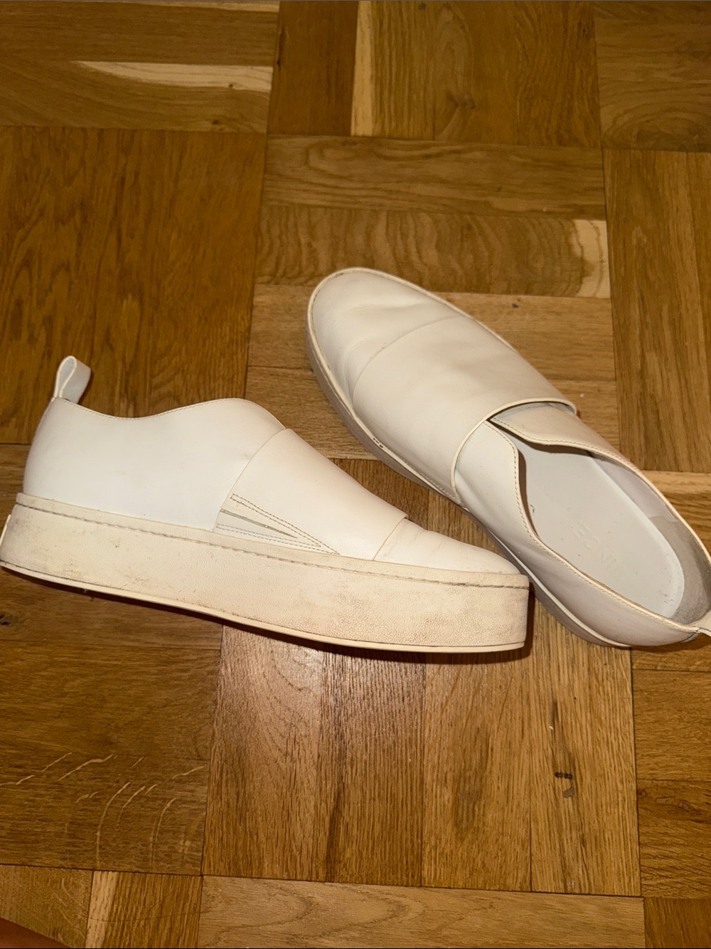 Vince White Leather Slip-On Loafers with Heel Tab - Picture 4 of 5